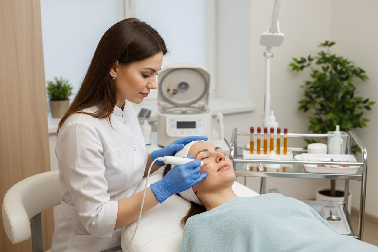 PRP with microneedling providing on customer by specialist